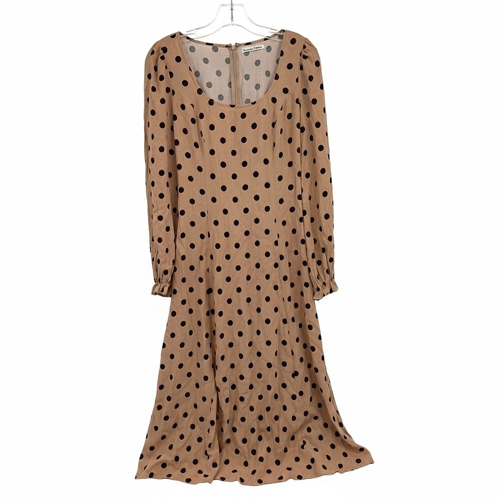 Reformation Tan Black Midi Dress Polka Dot A-Line | Womens 0